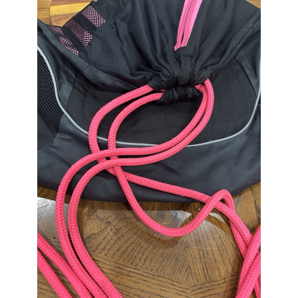 Adidas Black/Hot Pink Drawstring Gym Sack Backpack 15L 3 Pockets Zip Sporty - Picture 9 of 16